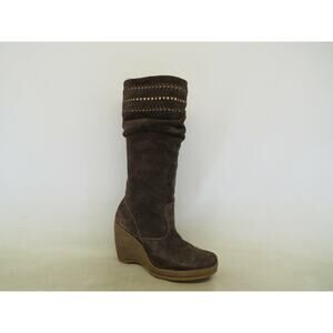 GIANNI BINI Womens Brown Suede Slouch Wedge Knee High Fashion Boots Size 6.5 M